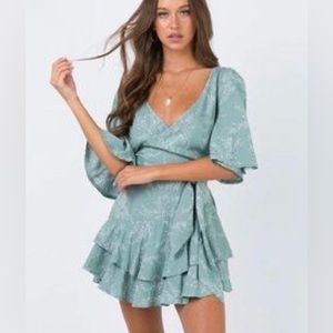 Wrap Romper with Ruffle Skirt in Sage Green